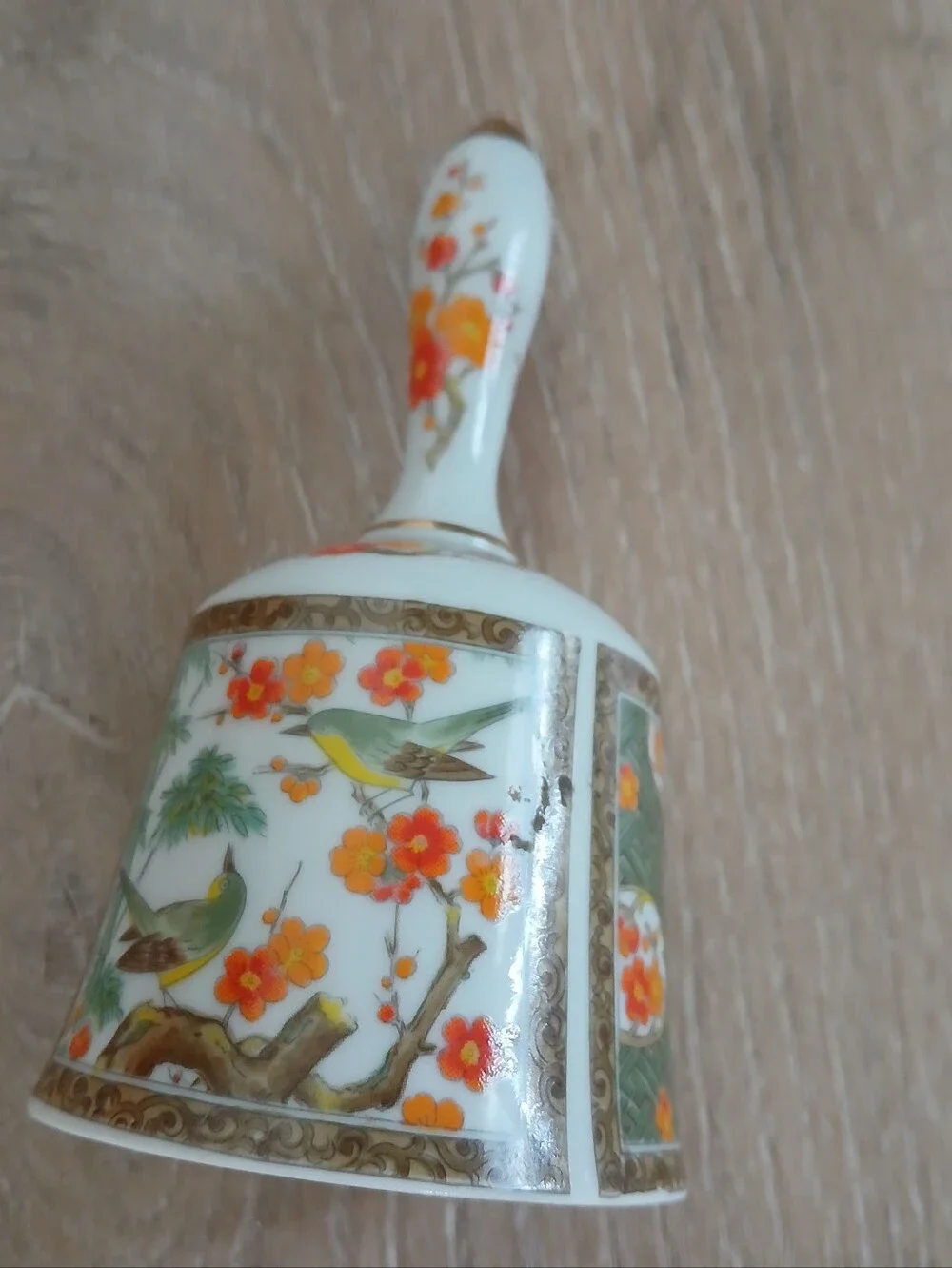 Vintage Imari Bell Japanese Porcelain Hand Painted Blossoms & Birds 6
